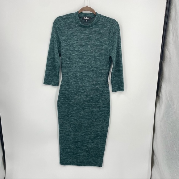 Lulu’s Chic Dark Green Modern Marl Bodycon Midi Dress Knit 3/4 Sleeve sz M - Picture 2 of 10